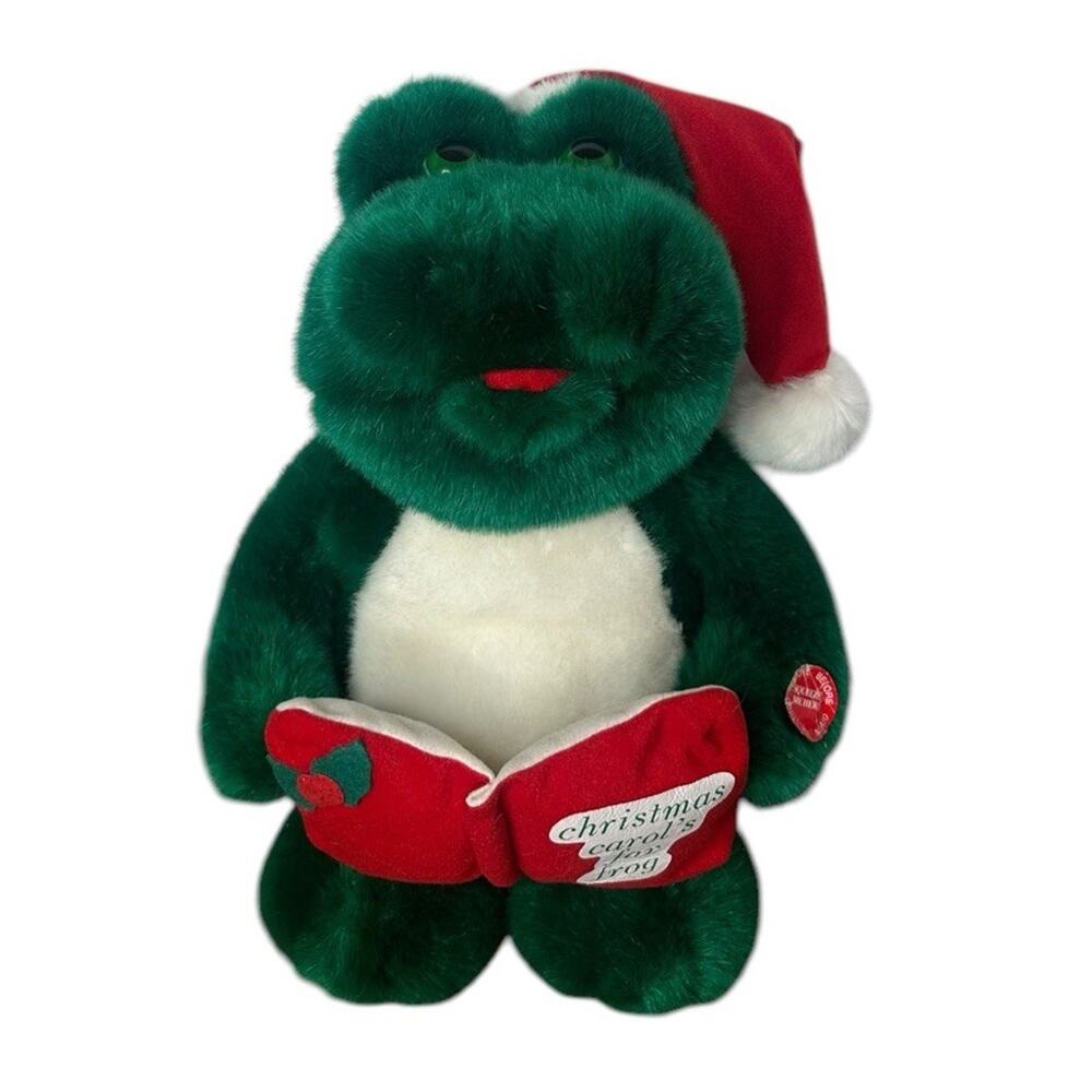 Vtg JC Penney Christmas Singing Croaking Frog 12" Stuffed Plush Jingle Bells